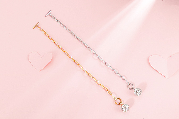 new style diamond ball stainless steel square chain OT buckle necklace bracelet set wholesale Nihaoj