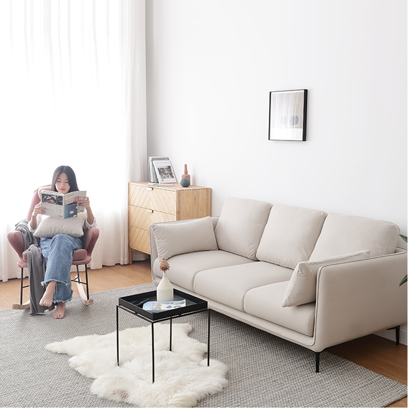 Sofá de tela nórdico Yihai Xuan, mueble de sala de estar, tres plazas, para apartamento de alquiler, modelo pequeño de látex para el hogar
