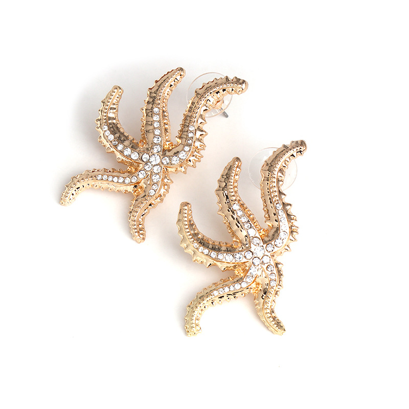 Alloy Starfish Diamond Earrings Personality Street Shooting Golden Animal Earrings display picture 3