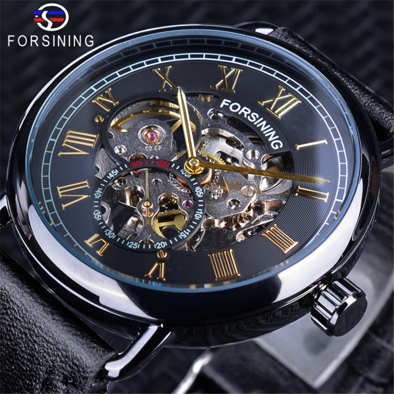 Forsining Fusini reloj mecánico manual de negocios para hombre transparente inferior casual reloj mecánico reloj cinturón