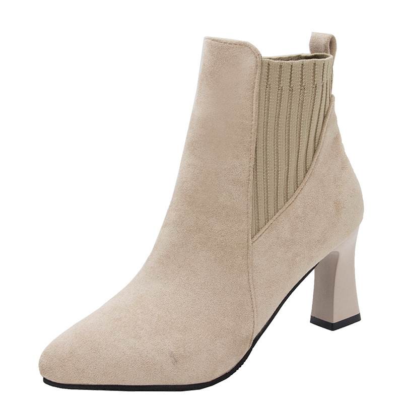 Calcetines botas para mujer 2020 Otoño e Invierno Nuevo dedo del pie puntiagudo tacón grueso tacones altos celebridad de Internet botas finas botas cortas elásticas para mujer al por mayor image 8
