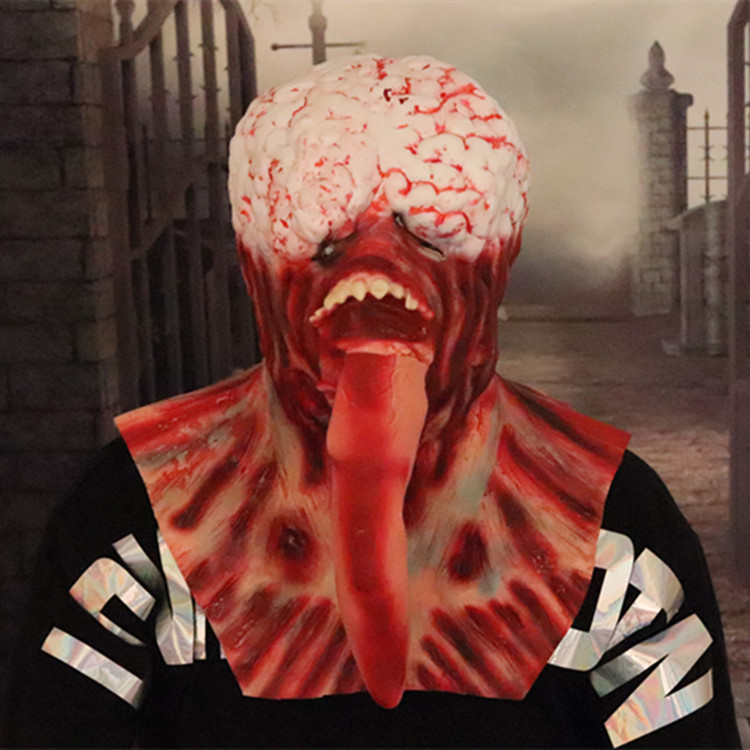 Halloween horror fantasma cara máscara larga lengua fantasma sin cerebro horror miedo casa embrujada accesorios tocados Amazon Venta caliente
