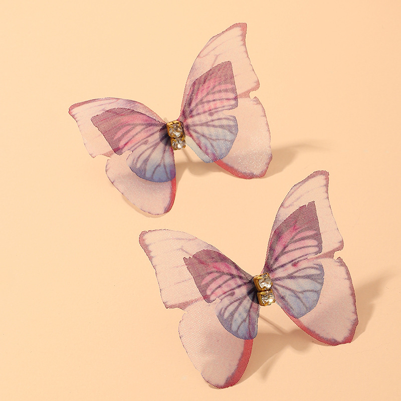 Jewelry Beautiful Three-dimensional Tulle Double Butterfly Earrings Ring Earrings Wholesale Nihaojewelry display picture 17