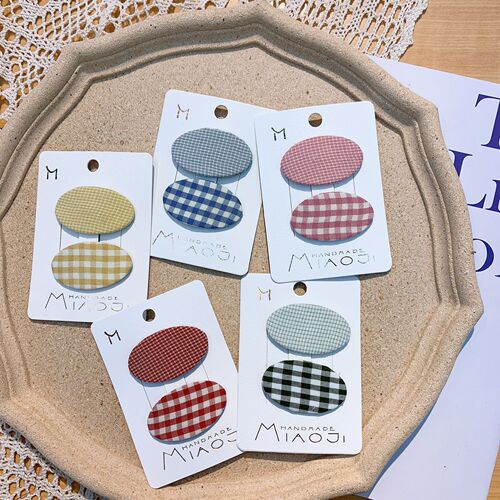 Children's fabric plaid hairpin small fresh oval side clip set cute BB clip baby headwear accessories