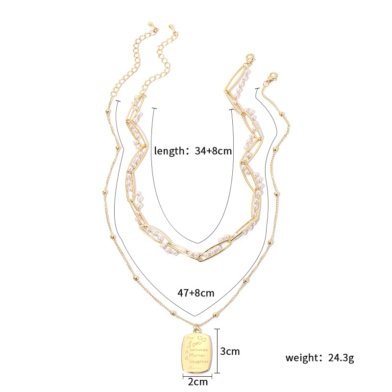 25g Weight Necklace Classification Wedding, Travel Occasion Women'S Gender Gold Color Fashion Multi-layer Ladies Pearl English Letter Tag Necklace Style Simple And Stylish Thin Clavicle Chain For Women Nihaojewelry 无