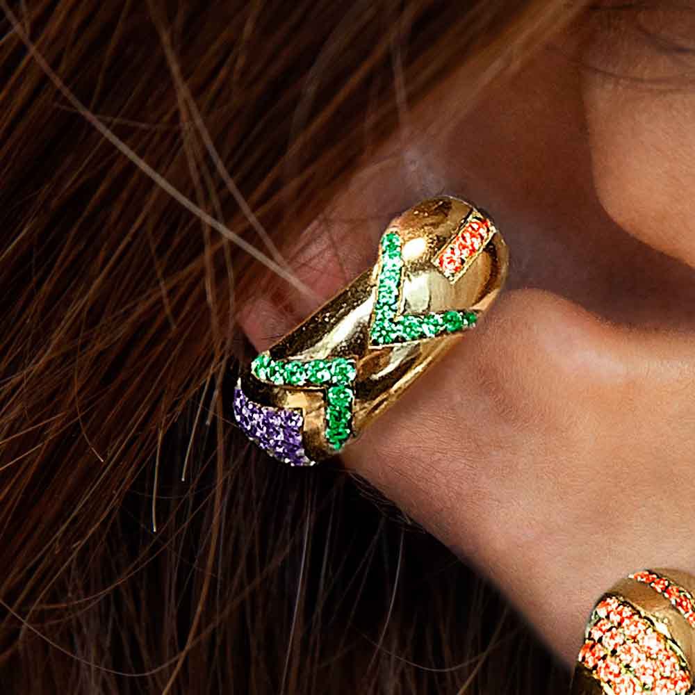 Tribal Style Color Striped Diamond Ear Clip display picture 1