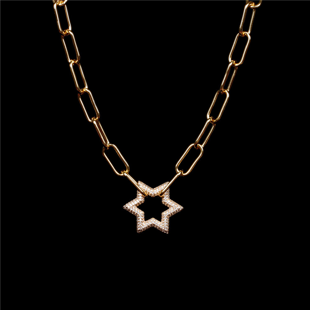 hot sale new hip-hop style full diamond hexagonal star pendant lock thick necklace