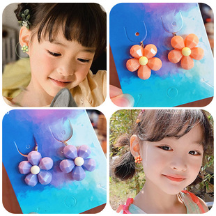 Children's Earrings Ear Clips without Ear Holes Girls' Flower Ear Drops without Hole Earrings Baby Princess Ear Hanging False Ear Studs Anti-Pain