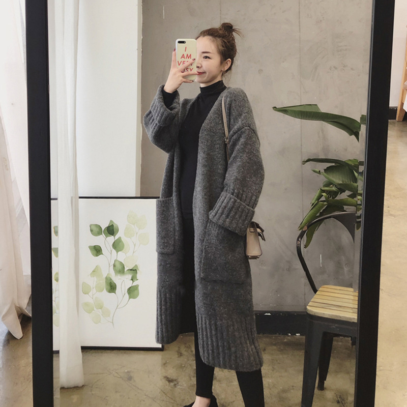 慵懶風毛衣外套女2020秋冬季新款韓版寬松女裝加厚中長款針織開衫