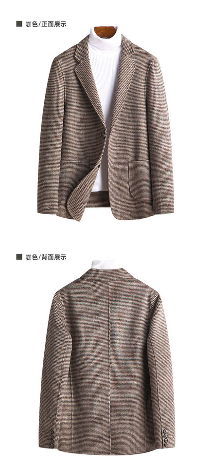 Áo vest nam dạ lông cừu hai mặt may thủ công họa tiết ca rô, dáng ôm, tay dài — Màu cà phê, Vàng sáng, Xám nhạt, Đen Xám chi tiết 13