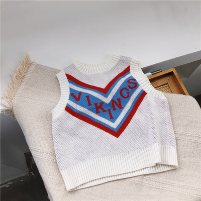 fashion Children's clothing spring clothes new pattern Korean Edition sweater T-shirts Vest children Retro Jacquard weave letter jacket Sleeveless vest