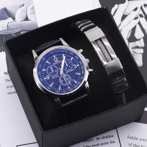 Men's watch two-piece bracelet set new business fashion belt quartz watch wristwatches men