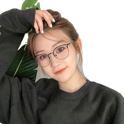 Korean version of Internet celebrity fashionable cat-eye cute anti-blue light flat mirror round frame myopia glasses finished product with degree 50-600