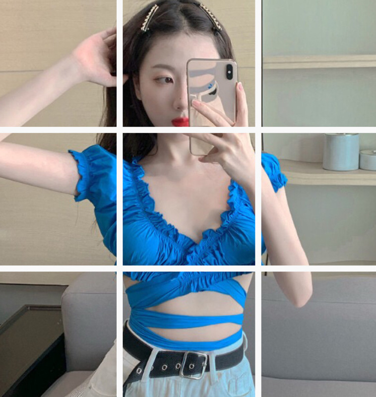 Design Sense Hong Kong Style Short Strap V-neck Short-sleeved Shirt Women's Summer Slim-fit Top ins8019 Sky Blue Strap T Design Sense Hong Kong Style Short Strap V-neck Short-sleeved Shirt Women's Summer Slim-fit Top ins8019 Sky Blue Strap T