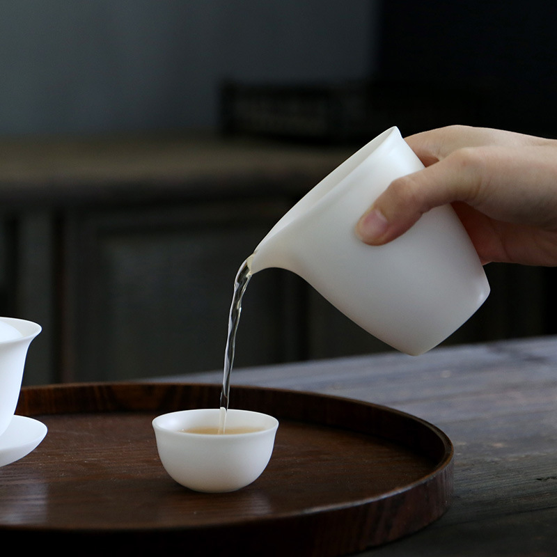 Winjiang Dehua ovejas grasa Jade porcelana blanca Kung Fu accesorios de té cerámica taza de té accesorios de vidrio de mar dispensador de té taza promedio
