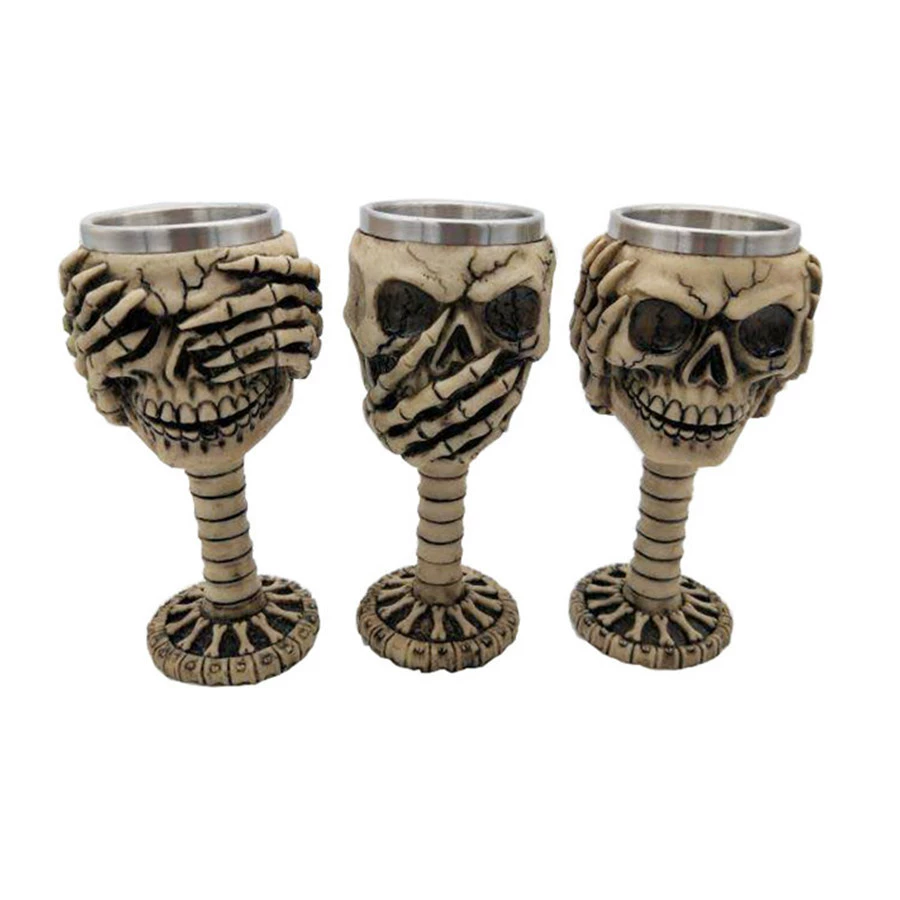 3D череп Mug — смоляной внешний слой и двойной слой нержавеющей стали, Gothic Goblet 330–400 мл