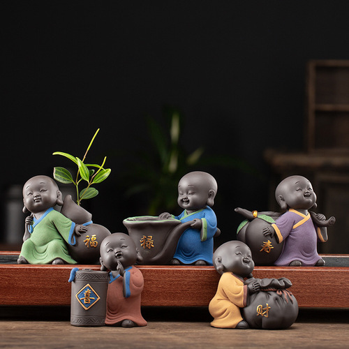 Little Monk Flower Vessel Hydroponic Tea Pet Decoration Boutique Can Cultivate Zen Feelings Five Blessings Little Novice Novice Tea Table Cute Mini Vase