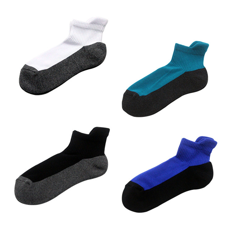 Combed Cotton Japanese Men's Short Socks Terry Towel Bottom Color Matching Small Ears Heel Protection Sports Running Socks