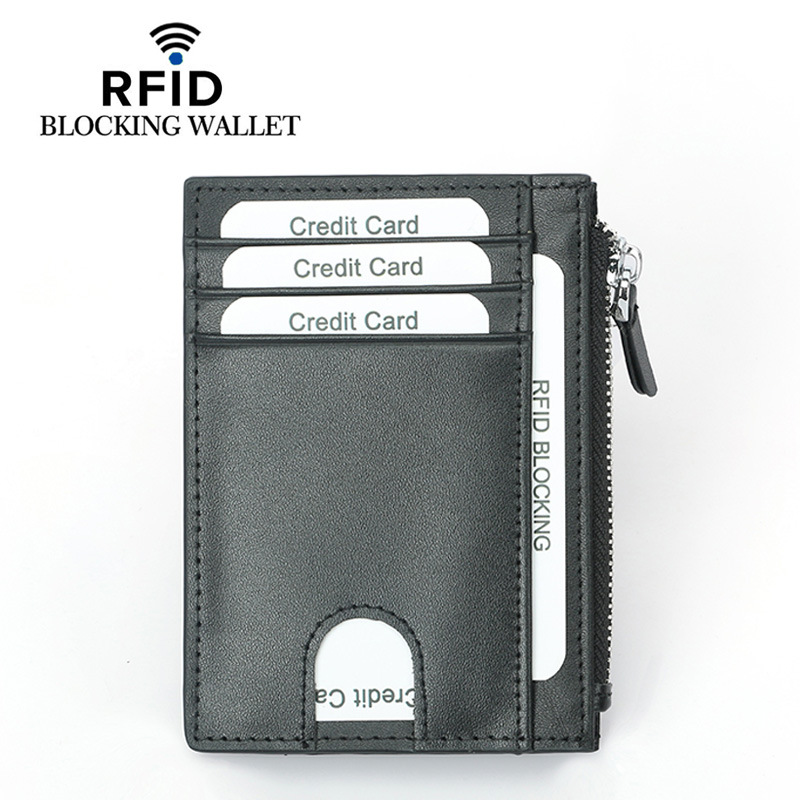 2020新款头层牛皮平纹RFID防盗刷拉链零钱包证件银行钱包卡包卡套
