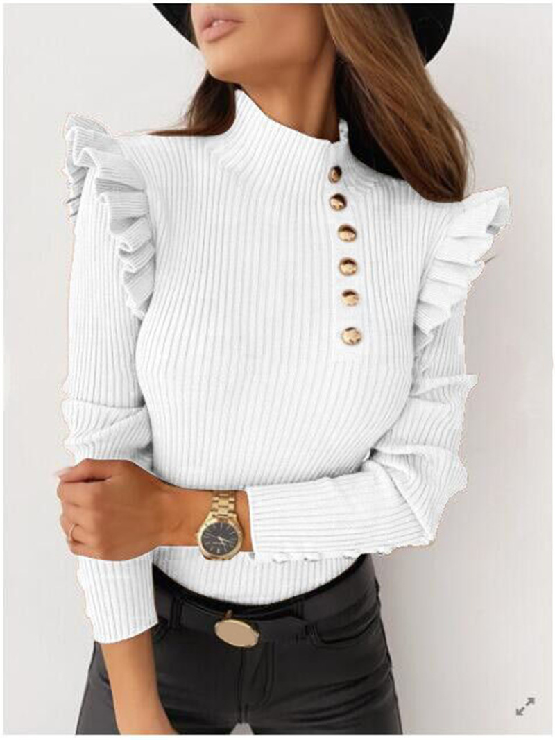 Women's Knitwear Long Sleeve Sweaters & Cardigans Ruffles Fashion Solid Color display picture 2