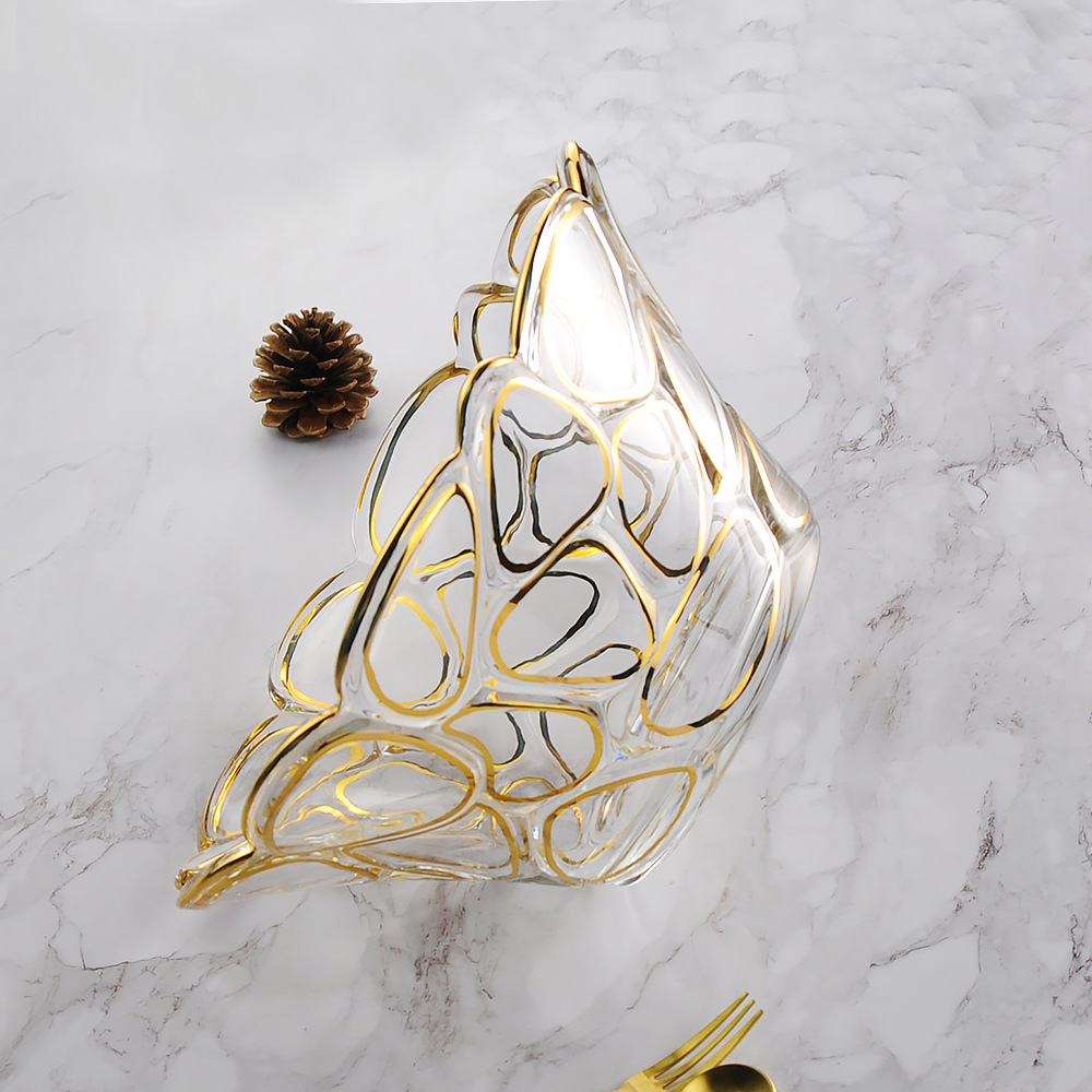 创意金边水晶玻璃果盘时尚欧式水果盘大果盆果斗干果盘子家居摆设