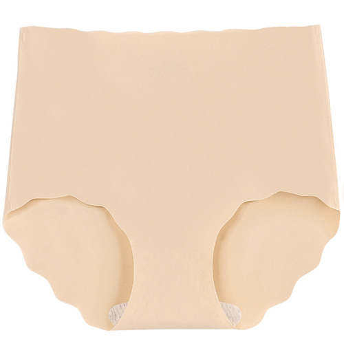 Ice silk high-waist underwear women's tummy control seamless large size solid color women's underwear cotton crotch breathable one-piece underwear women