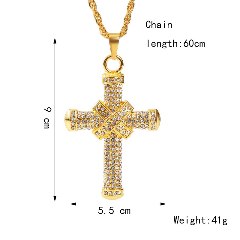 exaggerated hip hop cross necklace creative hip-hop rhinestone pendant jewelry wholesale nihaojewelr