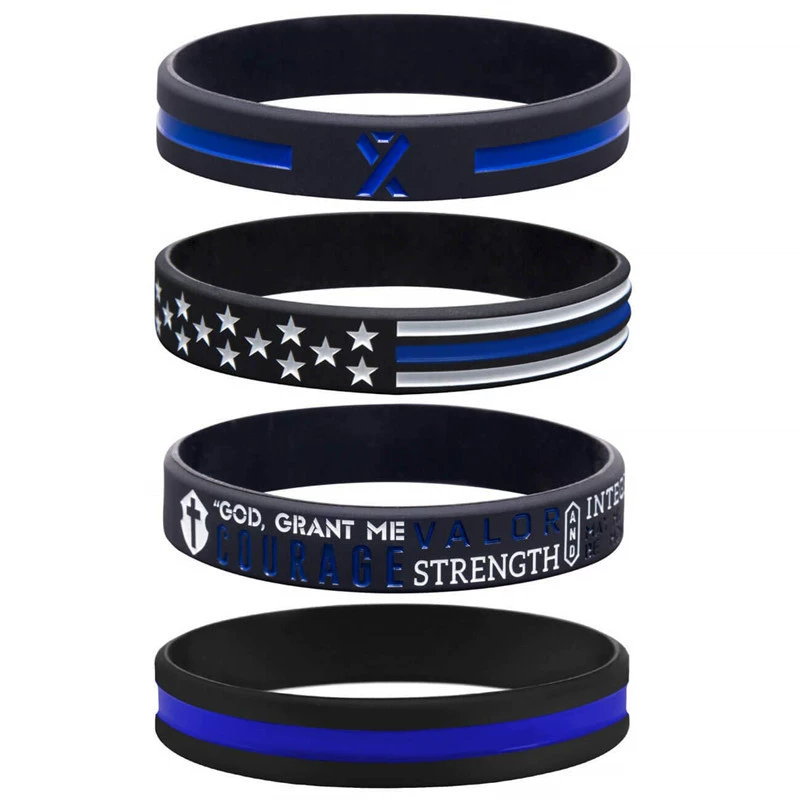 [Police Thin Blue Line Policeman Prayer American Flag硅胶手环]