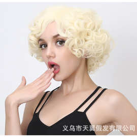 爆款热销欧美假发女中分金色中老时尚逼真短卷发头套假发工厂直销