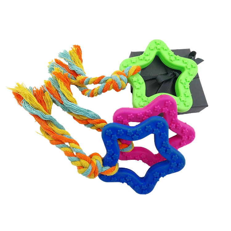 Creativo Pentágono estrella anillo para mascotas TPR cuerda de algodón juguete mordedura de perro dientes juguete de entrenamiento fabricantes al por mayor