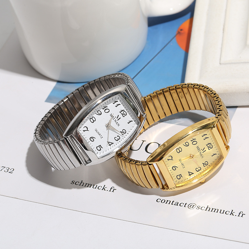 Nuevo reloj de primavera para hombres de mediana edad y ancianos reloj rectangular banda elástica reloj de cuarzo reloj simple de mujer