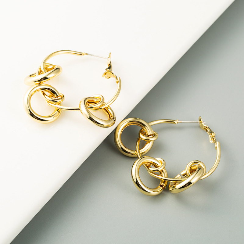 Knotted Circle Earrings Alloy S925 Silver Needle Earrings Exaggerated Gold Earrings Wholesale Nihaojewelry display picture 5