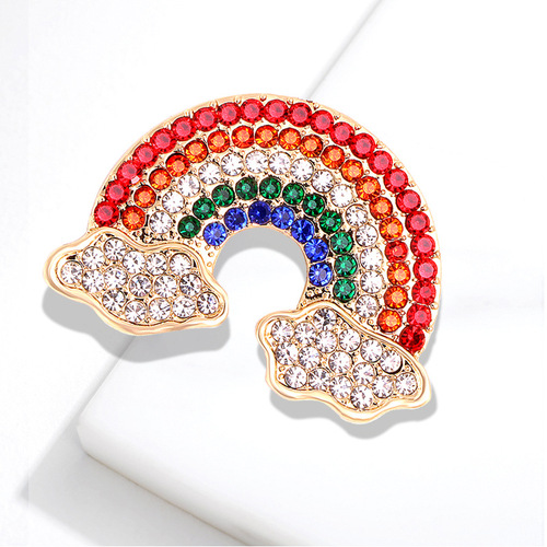 Cute Japanese Rainbow Cloud Brooch Rhinestone Korean Pin Accessories Sweater Cardigan Shawl Button Corsage