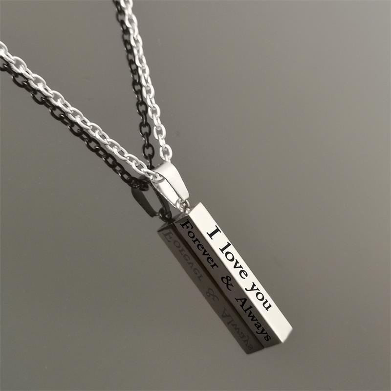 I Love You Stainless Steel Wishing Column Pendant Necklace Black Silver Pillar Necklace Couple Jewelry New Accessories