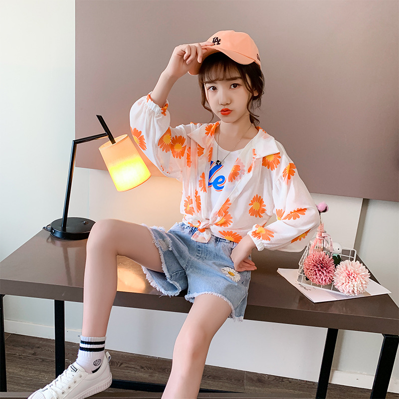 女童防晒服长款2020夏季菊花碎花新款冰丝薄款中大童透气夏季宽松|ms