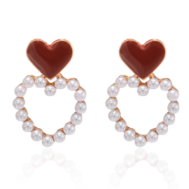 S925 Silver Needle Korean Hollow Love Pearl Sweet Drop Nectarine Heart Stud Earrings Wholesale display picture 7