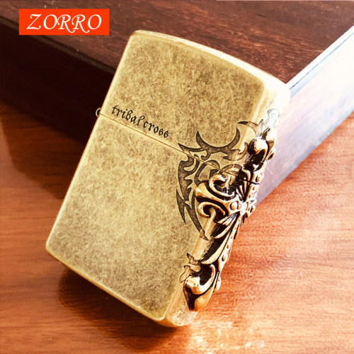 zorro brass kerosene windproof lighter personalized creative patch turquoise feather lighter cross