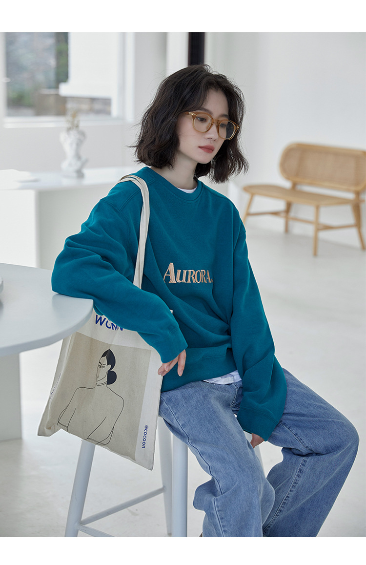 Lake Blue Women's Loose Korean Round Neck Sweater