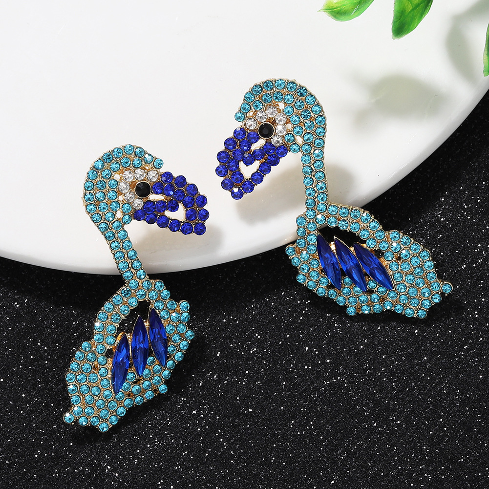 Fashion Exaggerated New  Cute Animals Parrot Bird  Colorful Diamond Earrings  Wholesale display picture 6
