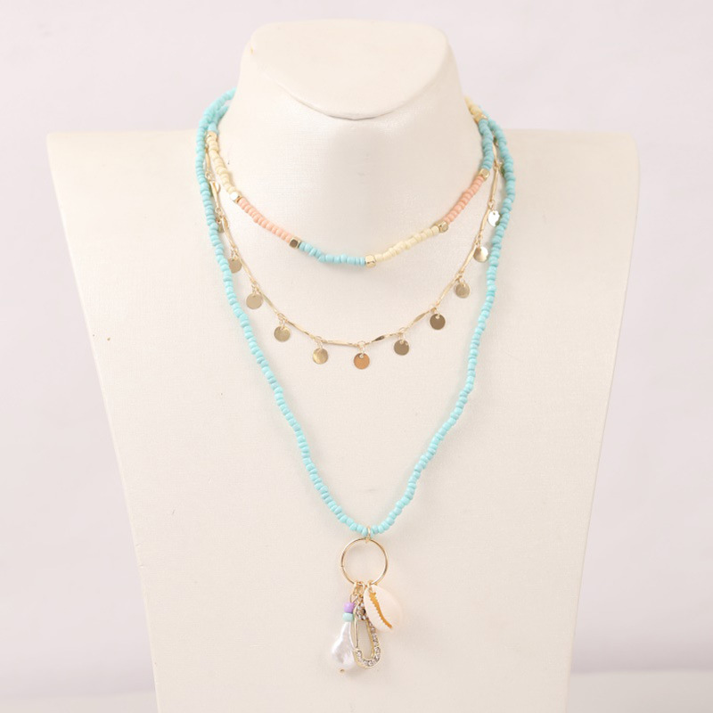 Bohemian Style Multi-layer Woven Shell Rice Bead Trend Pearl Pendant Necklace Jewelry display picture 2