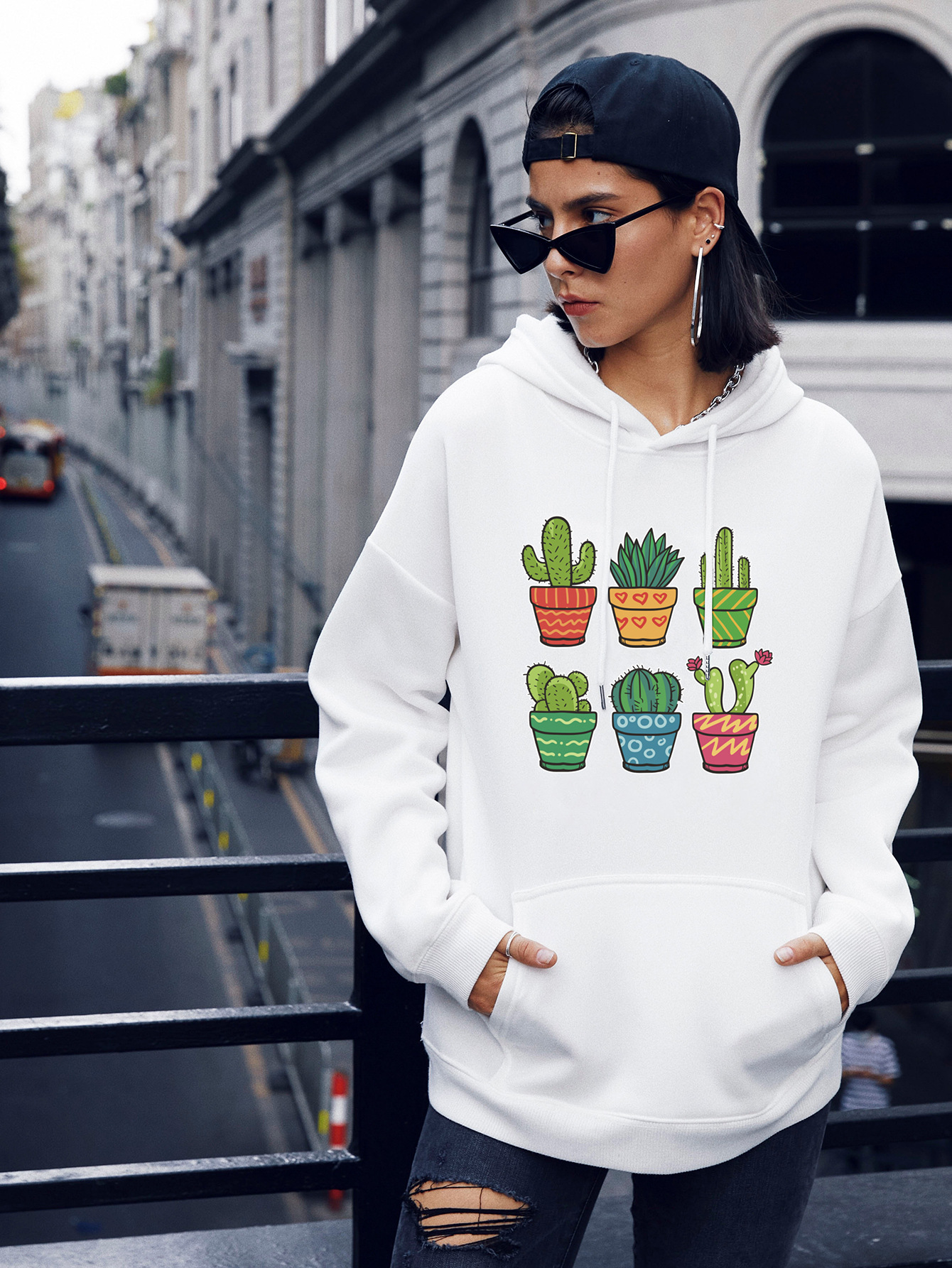 sudaderas con capucha casuales de la calle del cactus lindo de las mujeres para las mujeres NSSN1735