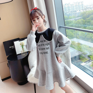 女童加绒珍珠娃娃领卫衣裙秋冬装2020新款女孩时尚加厚公主连衣裙