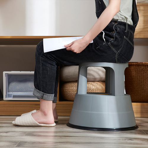 Carefully selected plastic universal wheel stools for household high stools, library foot step stools, multifunctional removable telescopic round stools