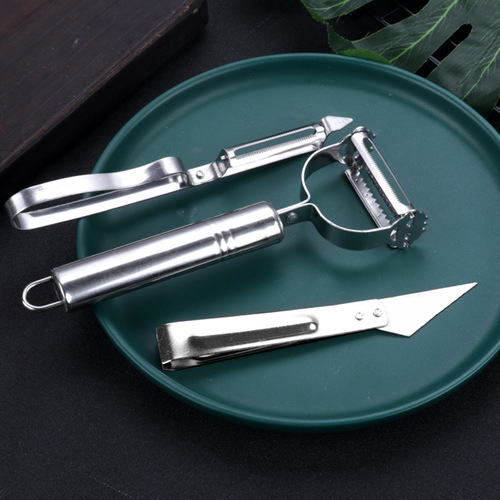 Stainless steel kitchen gadget multifunctional planer fruit knife grating peeler duck feather clip paring knife three-piece set