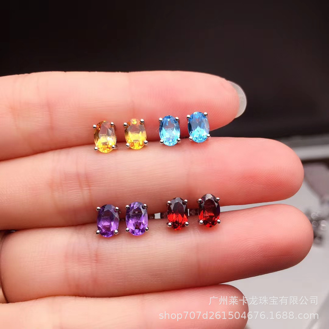 925银镶嵌天然水晶耳钉 16元 5对起批