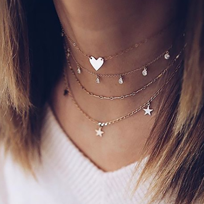 Five-pointed Star Multi-layer Necklace New Fashion Diamond Love Star Necklace Jewelry Wholesale Nihaojewelry display picture 2