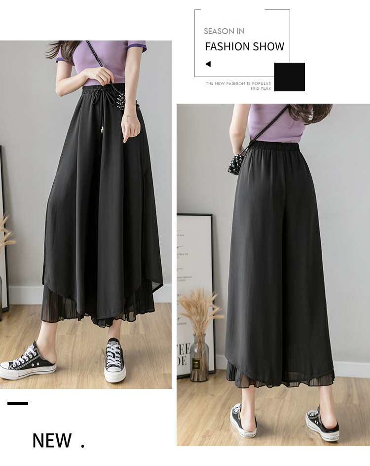 Pleated Chiffon Wide-Leg Slim High Waist Pants NSFYF56256