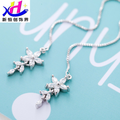 五角星锆石長款耳線 優雅韓式耳環鑲鑽耳飾廠家批發氣質流蘇耳環