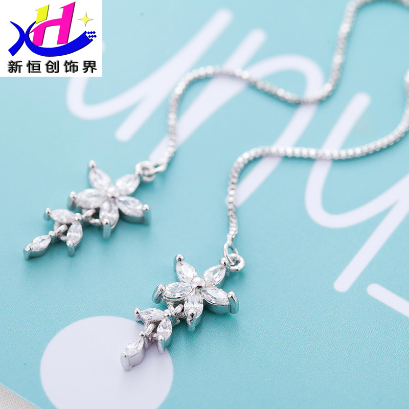 五角星锆石長款耳線 優雅韓式耳環鑲鑽耳飾廠家批發氣質流蘇耳環