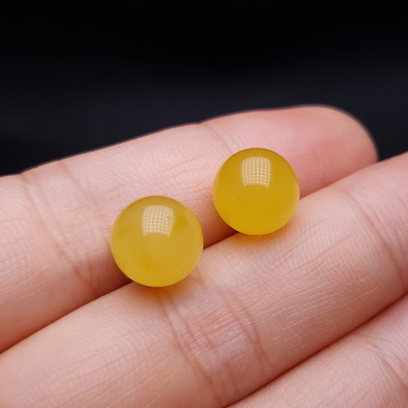 亿佳水晶天然波罗的海鸡油黄蜜蜡耳钉搭配925纯银耳针时尚简约女